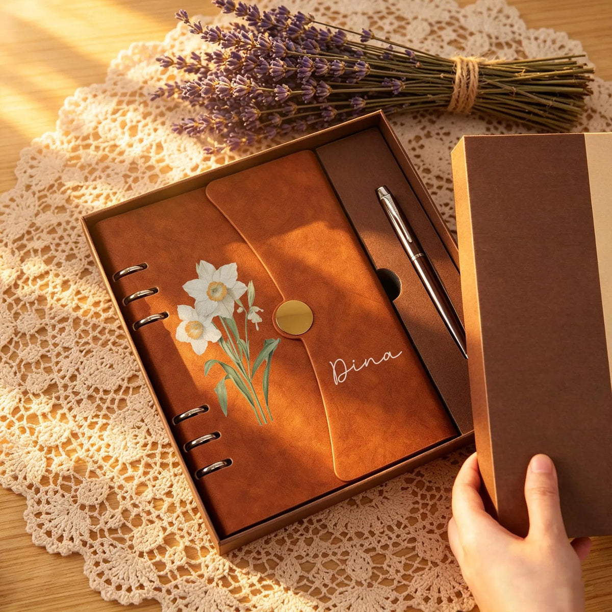 Personalized loose-leaf Journal | Custom Name Flowers Notebook Set