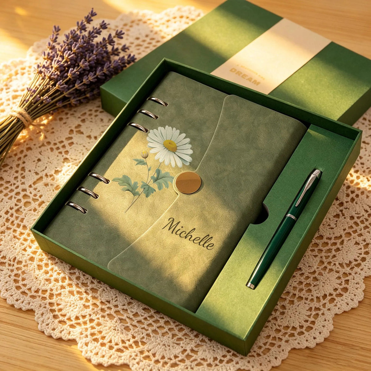 Personalized loose-leaf Journal | Custom Name Flowers Notebook Set