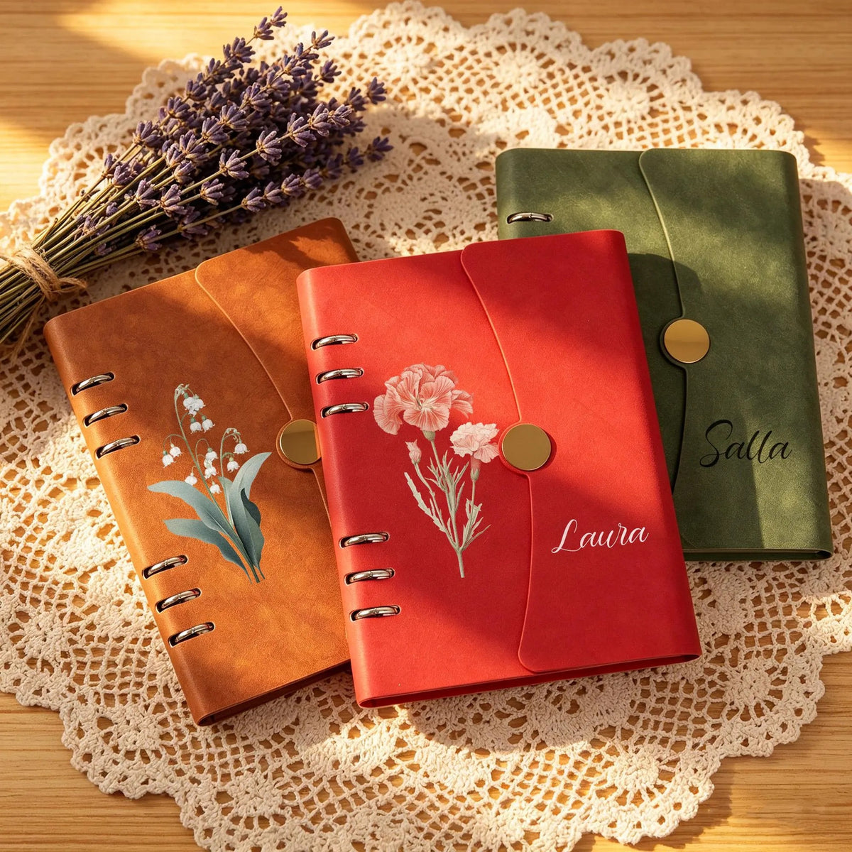 Personalized loose-leaf Journal | Custom Name Flowers Notebook Set