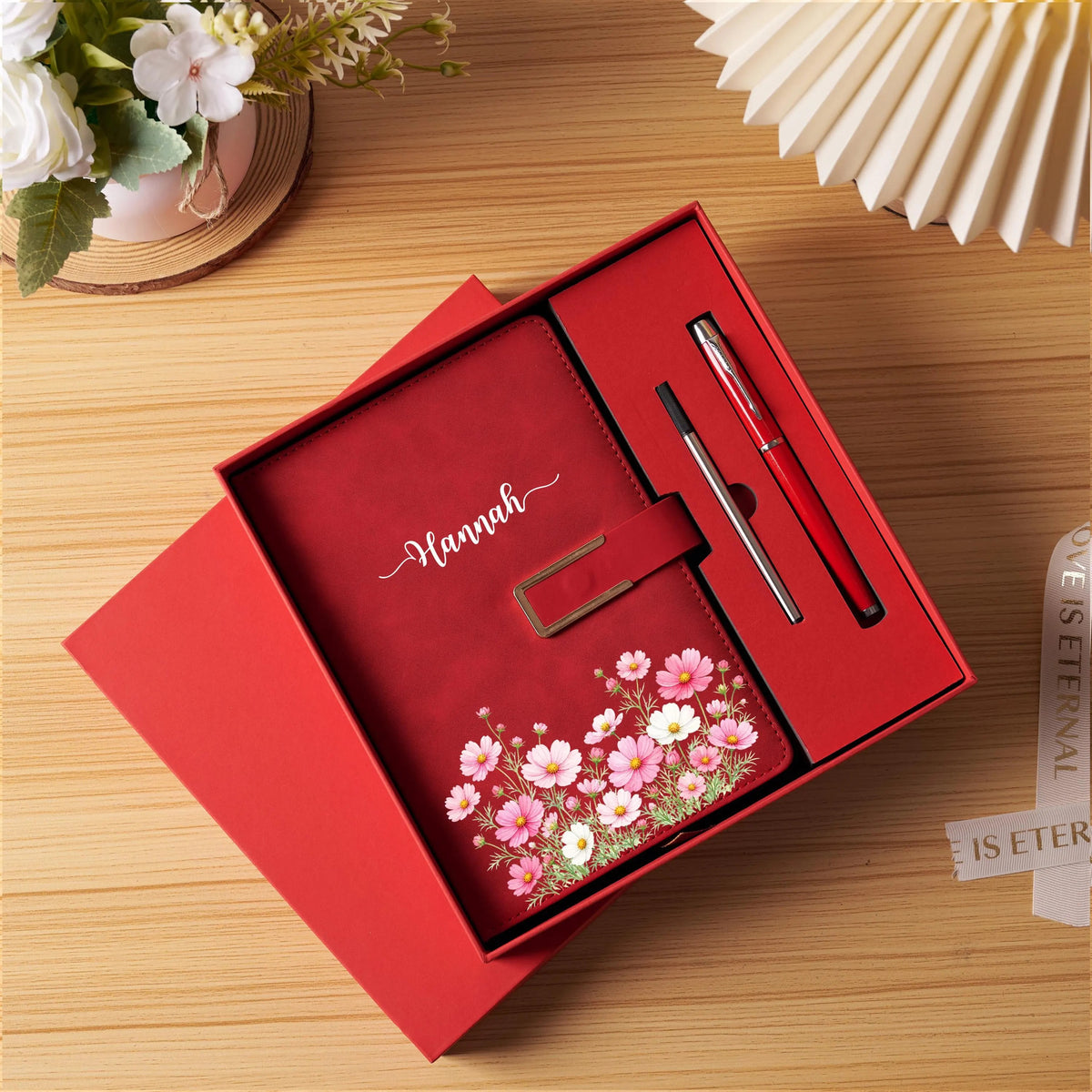 Personalized Journal with Pen Gift Set, Custom Name Notebook, Birth Month Flower Gift, Bridesmaid Proposal Gift, Gift for Her