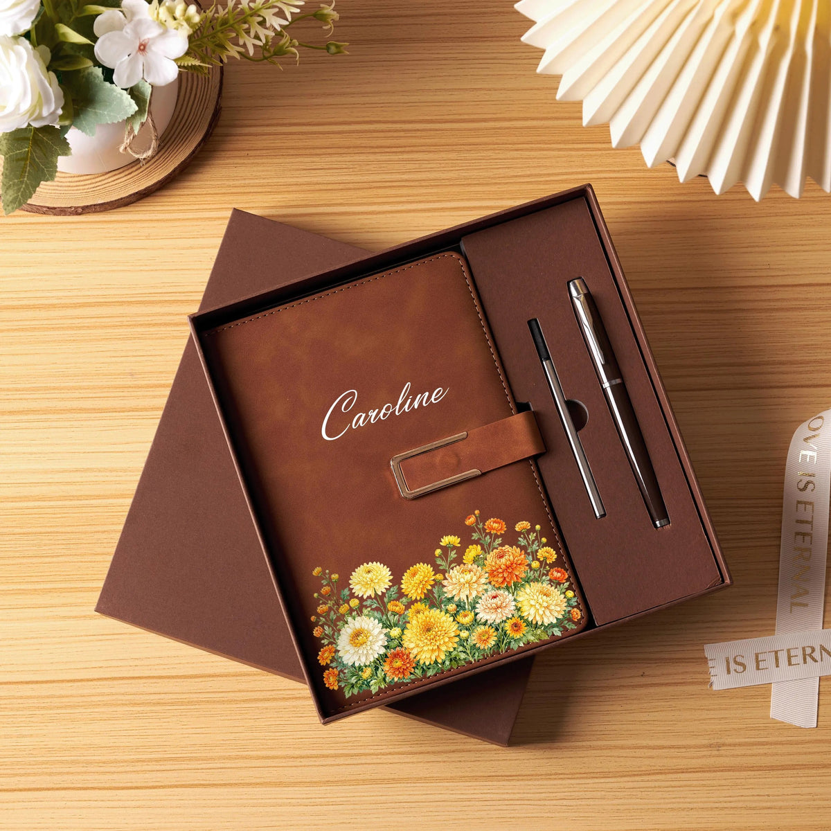 Personalized Journal with Pen Gift Set, Custom Name Notebook, Birth Month Flower Gift, Bridesmaid Proposal Gift, Gift for Her