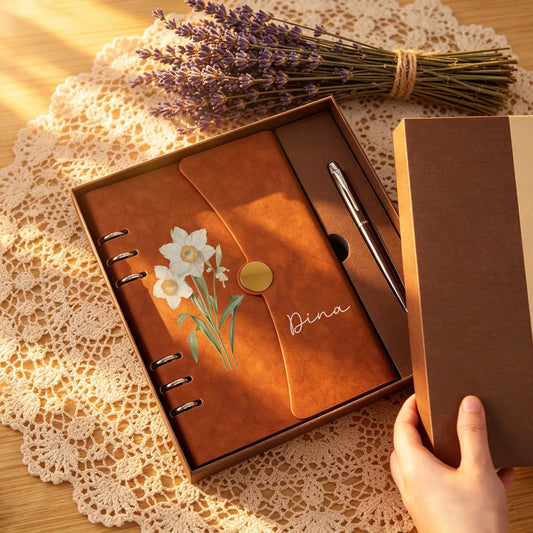 Personalized loose-leaf Journal | Custom Name Flowers Notebook Set