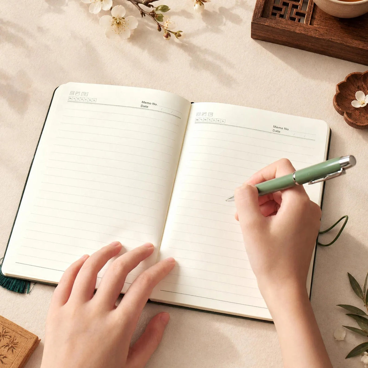 Personalized Floral Journal Pen Set, Custom Name Leather Notebook with Tassel